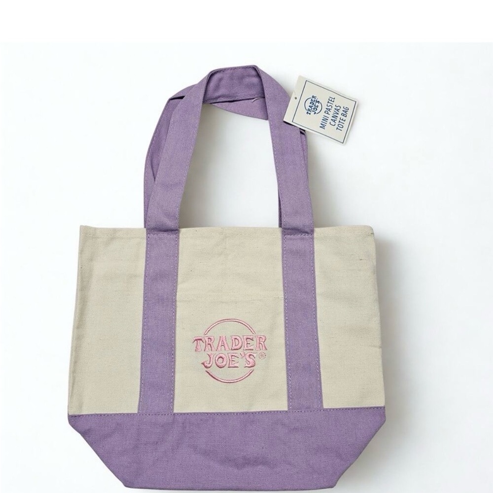Trader Joe's mini pastel lavender Canvas Tote Bag